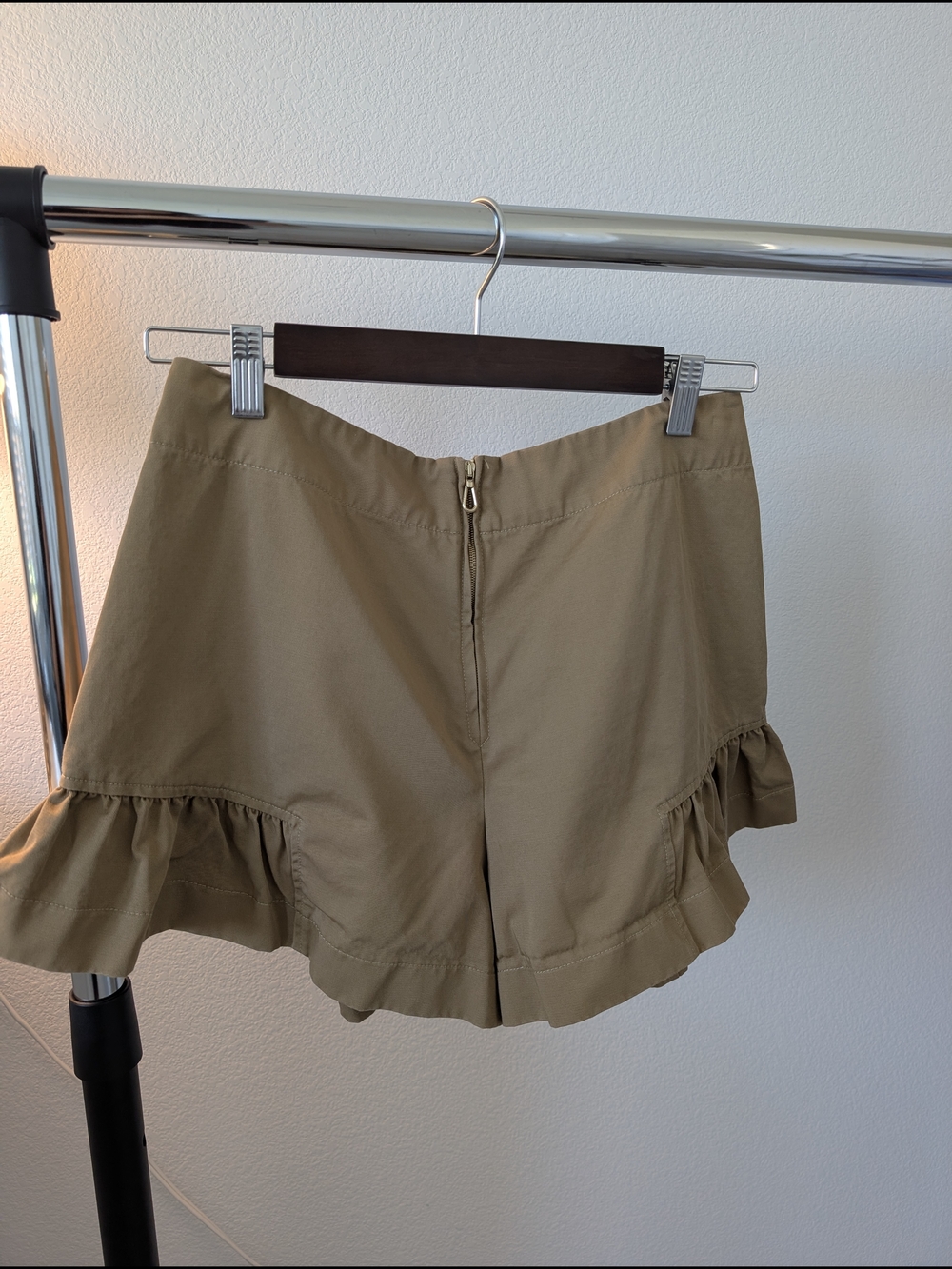 Sandro Khaki Ruffle-Hem Shorts